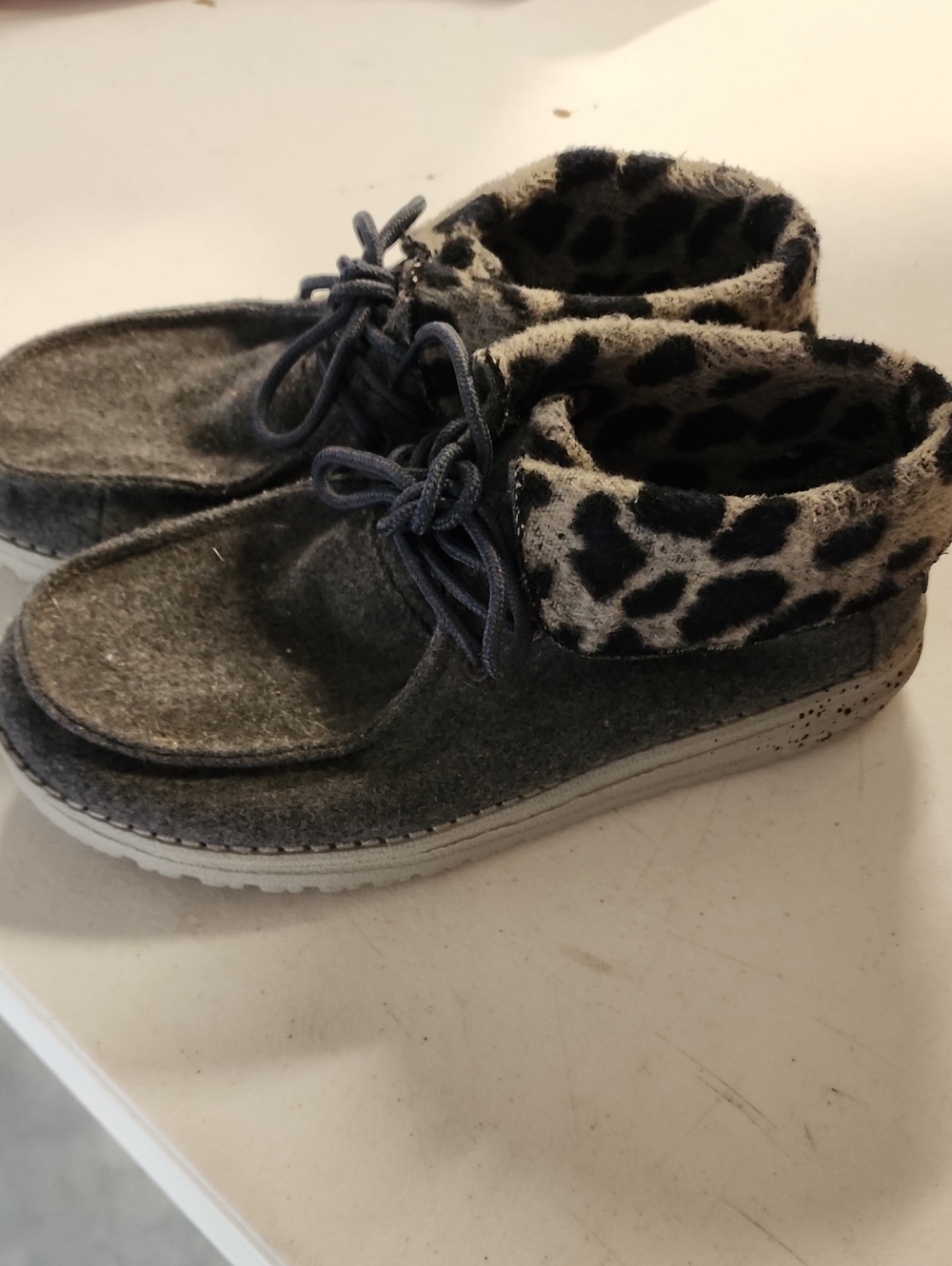 Hey Dude Gray  High-Top Boots with Leopard Cuff